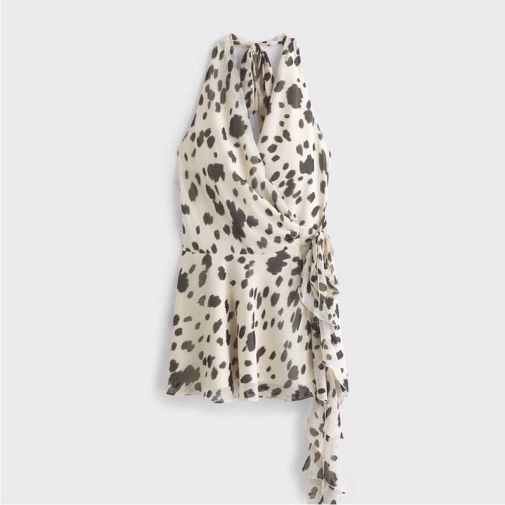 Abercrombie & Fitch A&F Draped Halter Mini Dress cow print M EUC